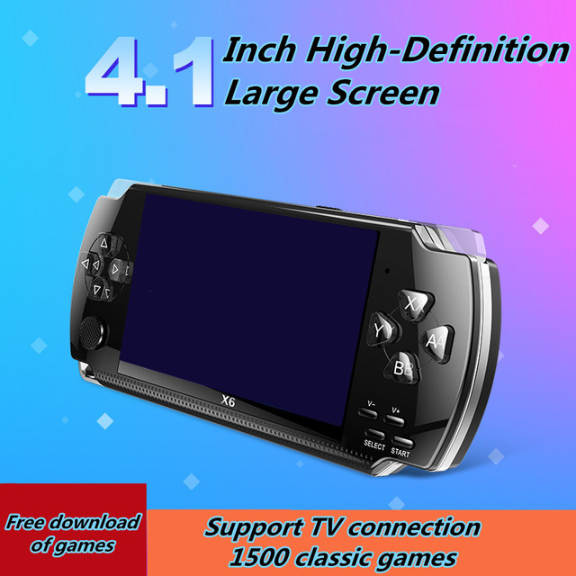 4.0 portable portátil psp handheld game player x6 nes retro console de jogos  de vídeo construído em 1500 jogos clássicos suporte 12 simuladores gamepad  - AliExpress